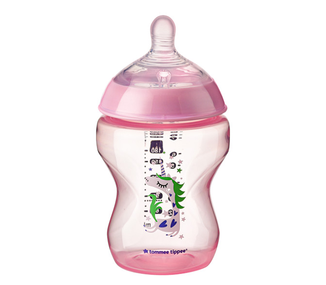 Bình sữa ty siêu mềm tự nhiên Tommee Tippee Closer to Nature 260ml, núm ty đi kèm 3-6 tháng – Tím