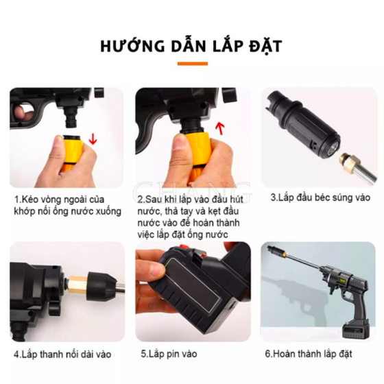 Máy rửa xe mini dùng pin áp lực cao không dây xịt rửa xe máy ô tô sân vườn kèm phụ kiện hàng cao câp