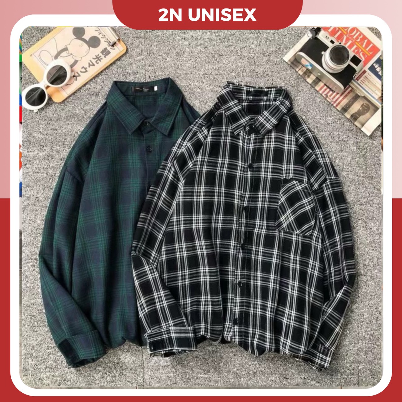 Áo sơ mi khoác ngoài form rộng unisex - Áo sơ mi nam nữ oversize sọc caro số 21
