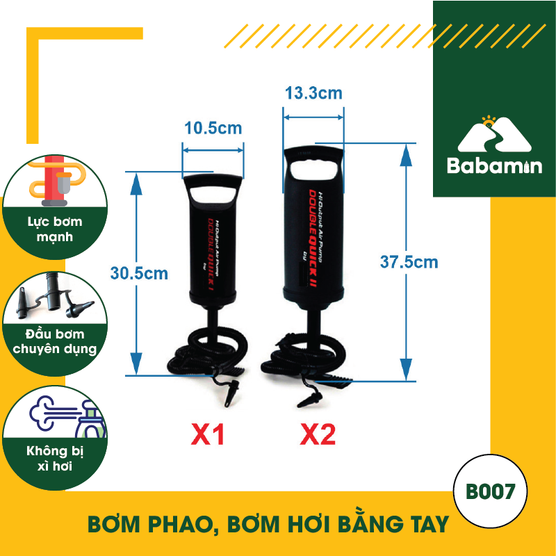 Bơm Phao, Bơm Hơi Bằng Tay Mini - Babamin - Bơm Nệm, Đầu Bơm Chuyên Dụng - B007