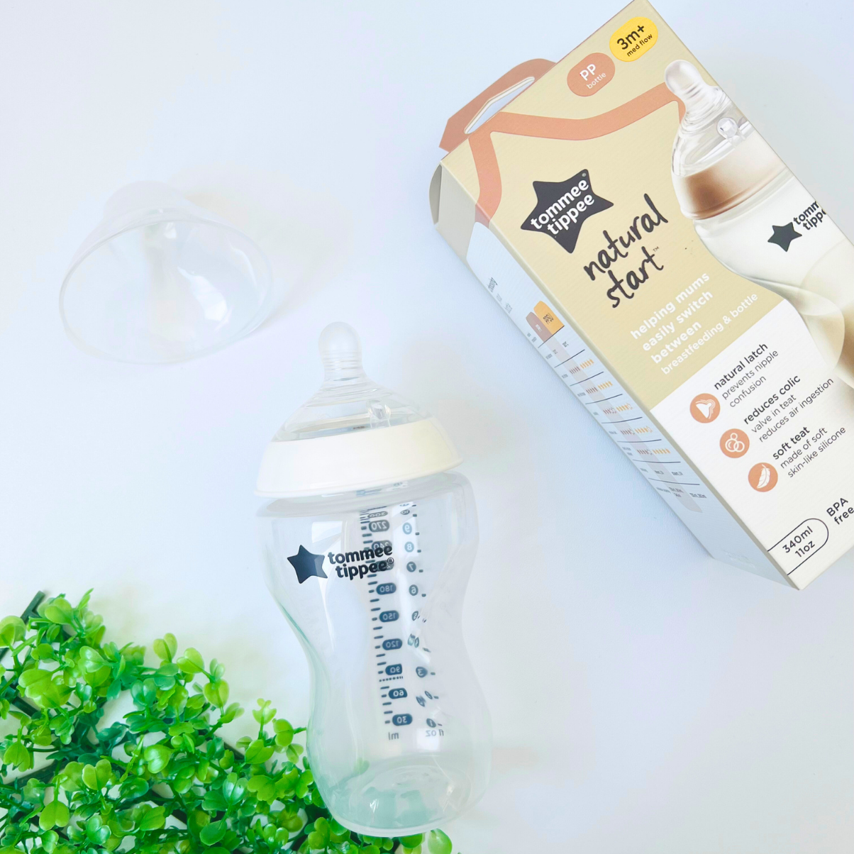 Combo Bình Sữa Tommee Tippee Natural Start Ty Siêu Mềm Tự Nhiên 340ml & Núm Ty Silicon Thay Thế 6M+