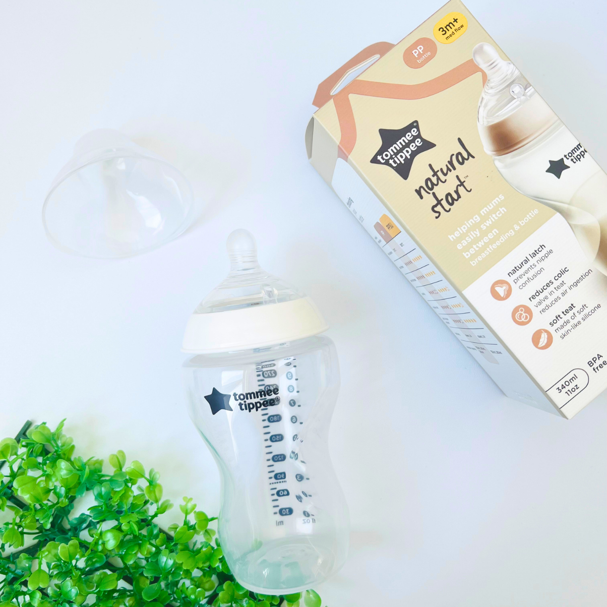 COMBO Bình Sữa Ty Siêu Mềm Tự Nhiên Tommee Tippee Natural Start 340ml & Núm Ty Silicon Thay Thế 6M+