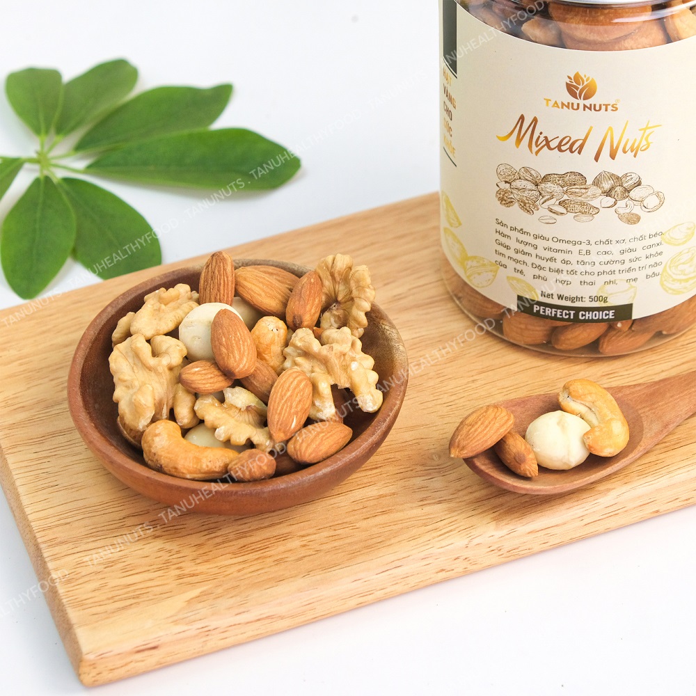 Hạt dinh dưỡng mix 4 TANU NUTS hũ 350gr/500gr, ngũ cốc granola mix hạt dinh dưỡng cho bà bầu