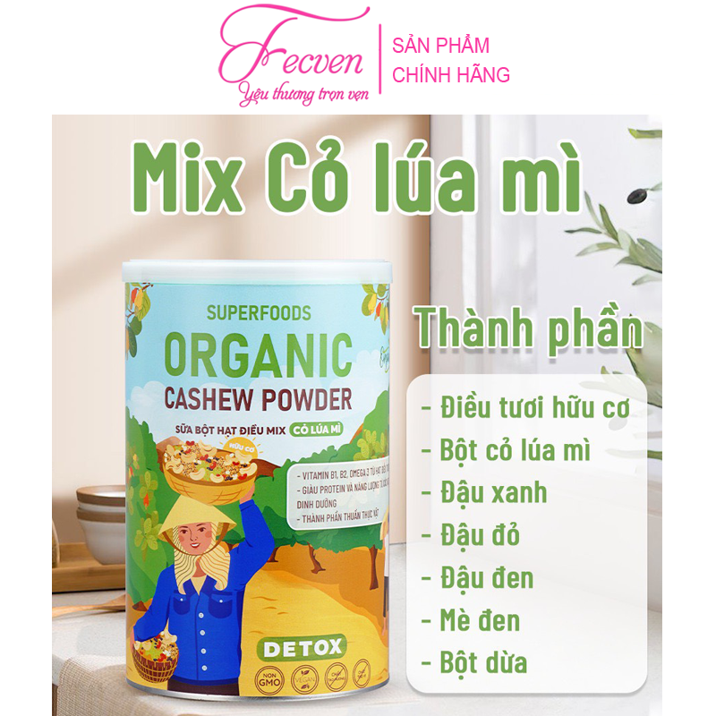 Sữa Bột Hạt Điều Hữu Cơ Giấc Mơ Của Hạt - Giúp Bổ Sung Dinh Dưỡng, Nâng Cao Sức Đề Kháng, Tốt Cho Sức Khỏe Cả Gia Đình (Thành Phần Chính Từ Hạt Điều Hữu Cơ Và Các Loại Hạt, Gồm 4 Vị: Nguyên Bản, Đậu Rồng, Cỏ Lúa Mì, Chocolate) FECVEN