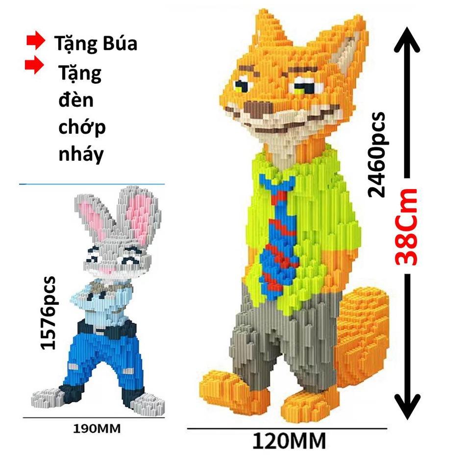 Lego Lớn Thỏ và Cáo Áo Xanh Tặng Búa Quà Tặng Sinh Nhật Con Trai Con Gái