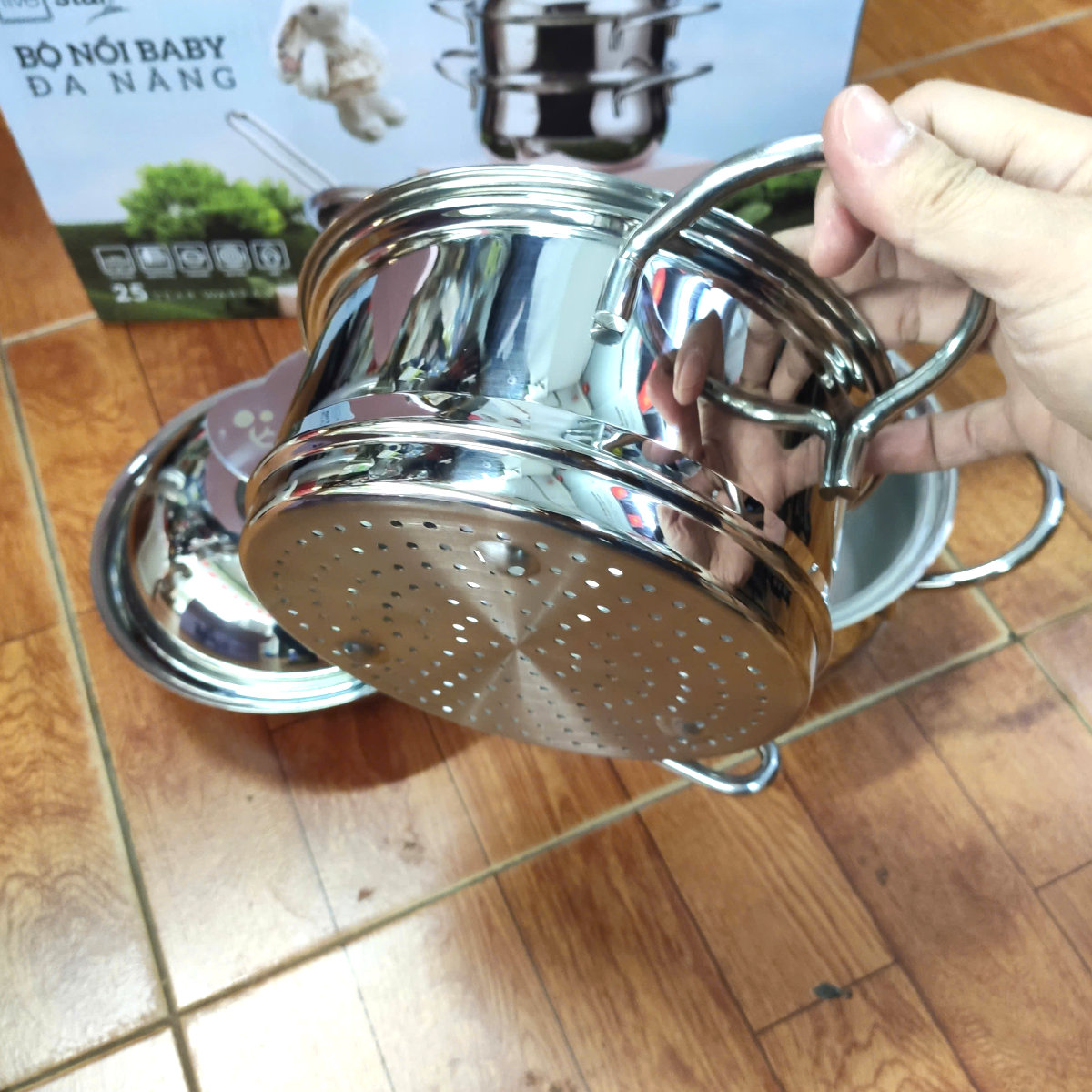 Bộ Nồi Baby 3 Món Fivestar Plus FPB3005 3 Lớp Inox 304 gồm 1 nồi 16 cm 1 xửng 16 cm 1 chảo 16 cm