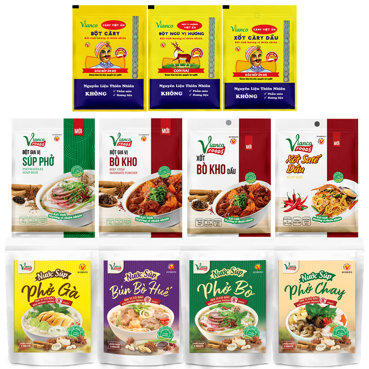 Combo 3 Gói Gia Vị Súp Cô Đặc Vị Phở Bò - Phở Gà - Phở Chay gói 200ml Vianco Foods Tiện Lợi