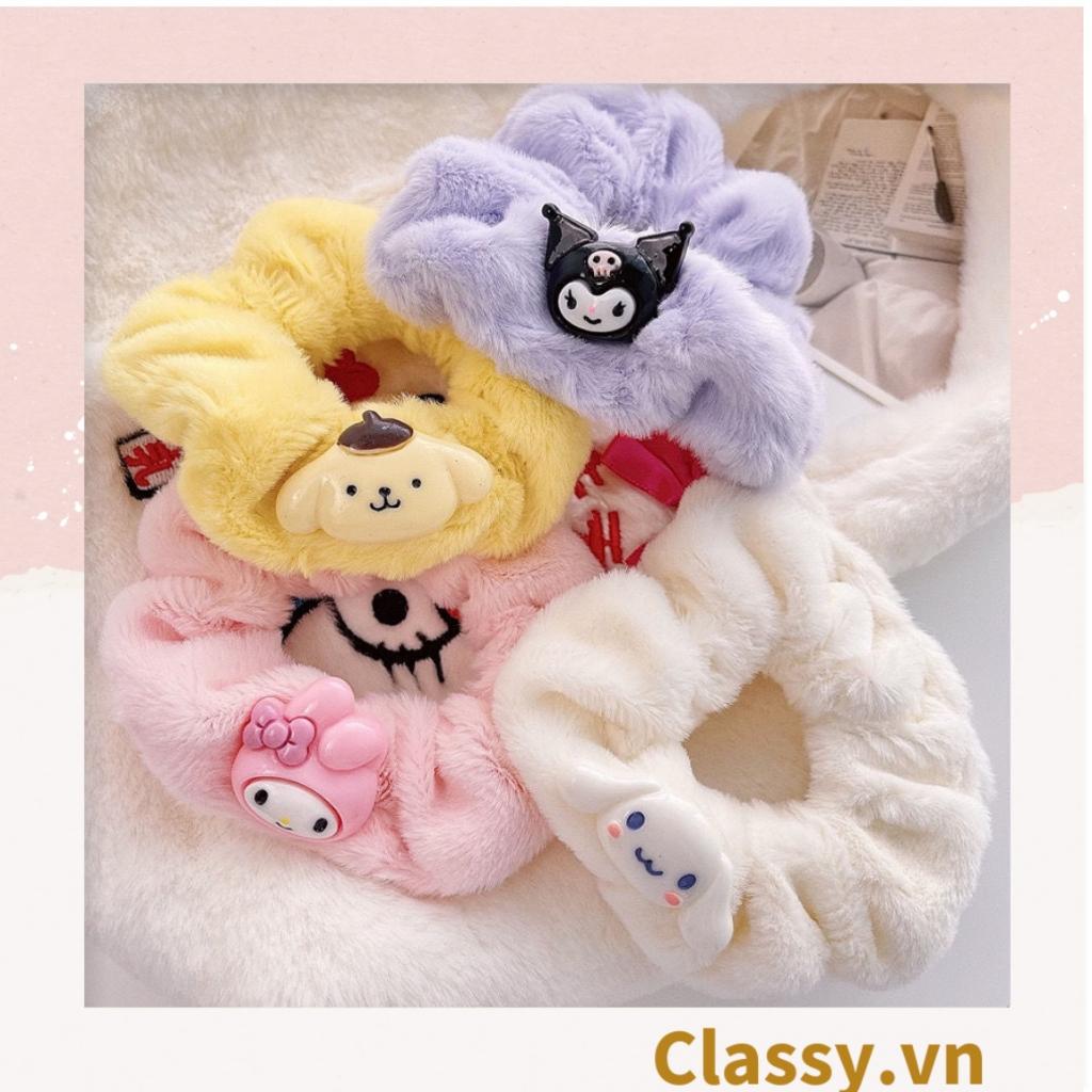 Dây cột tóc scrunchies bằng bằng lông, đính họa tiết hoạt hình cún, gấu giao ngẫu nhiên mix hàn quốc dành cho nữ PK1676