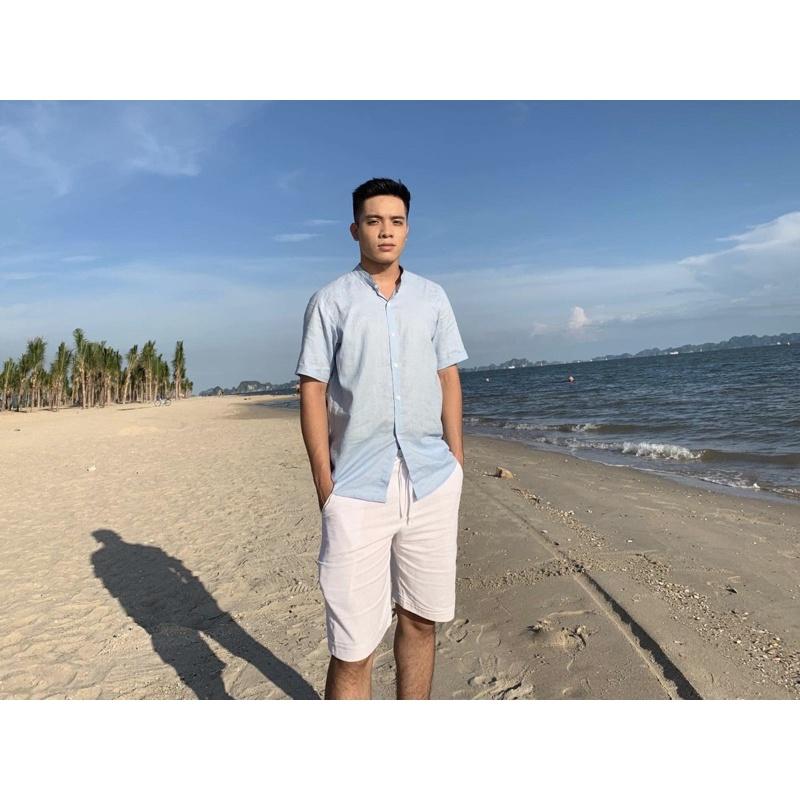 Áo sơ mi cổ tàu cộc tay - Màu trắng