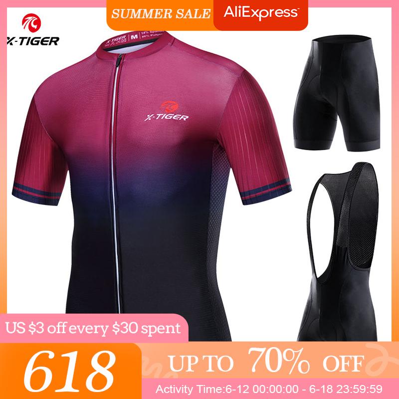 X-TIGER Nam Bộ Áo Đi Xe Đạp Jersey Dòng Gradient Áo Sơ Mi Thoáng Khí 3D Đệm Quần Short Quần Độn/Yếm Ngắn Xe Đạp Bộ Tay Ngắn Color: XM-DBT-30204-F Size: S