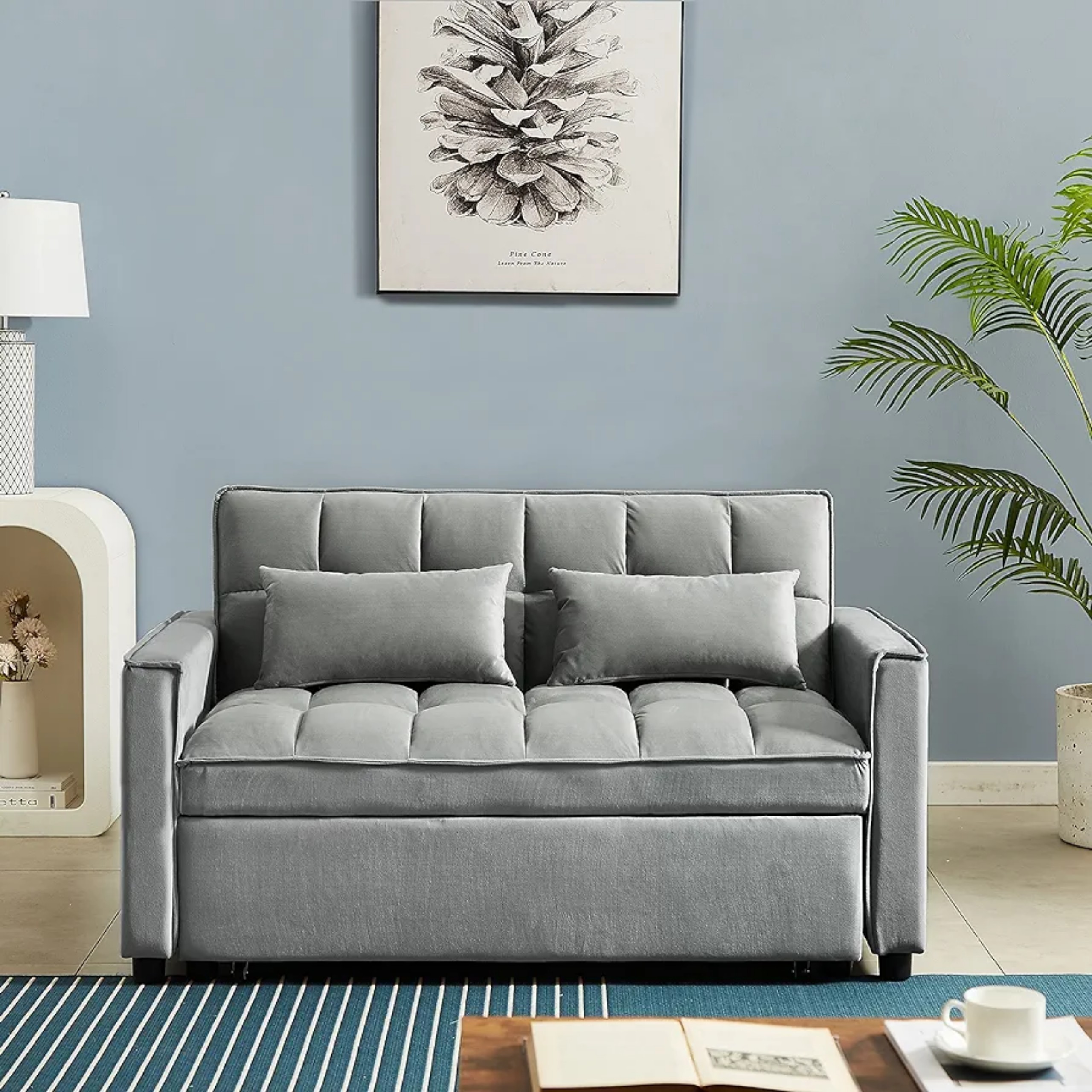 Sofa giường đa năng thông minh, sofa gấp gọn SM27CT Juno Sofa bọc vải, chân kim loại cao cấp