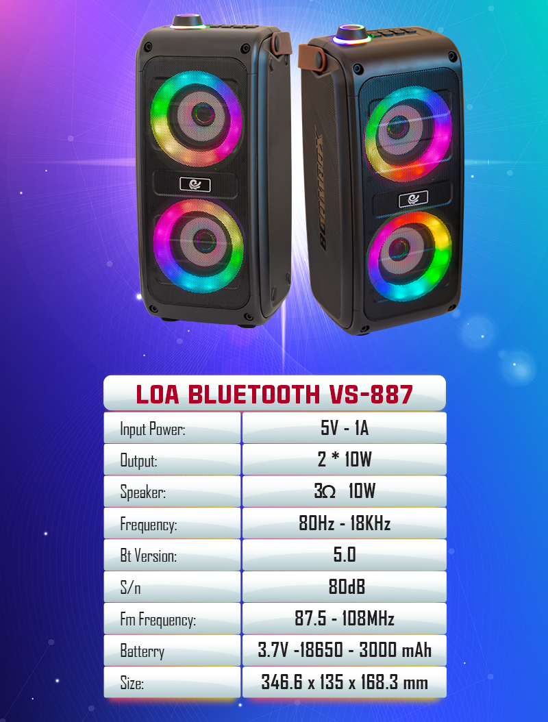 Loa Bluetooth Mini Kèm 1 Micro Có Dây Model VS-887 Hát Karaoke Cực Hay - Hàng Chính Hãng