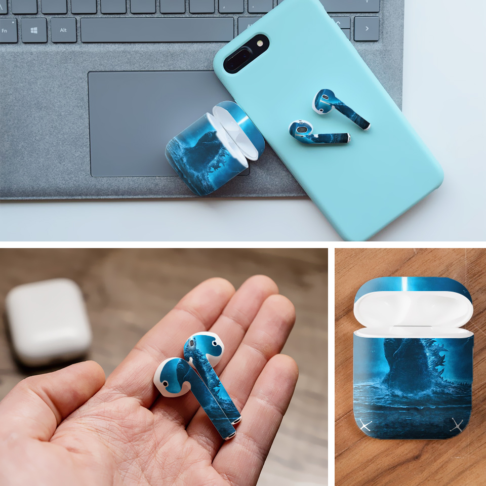 Miếng dán skin chống bẩn cho tai nghe AirPods in hình Godzilla - Godz003 (bản không dây 1 và 2)