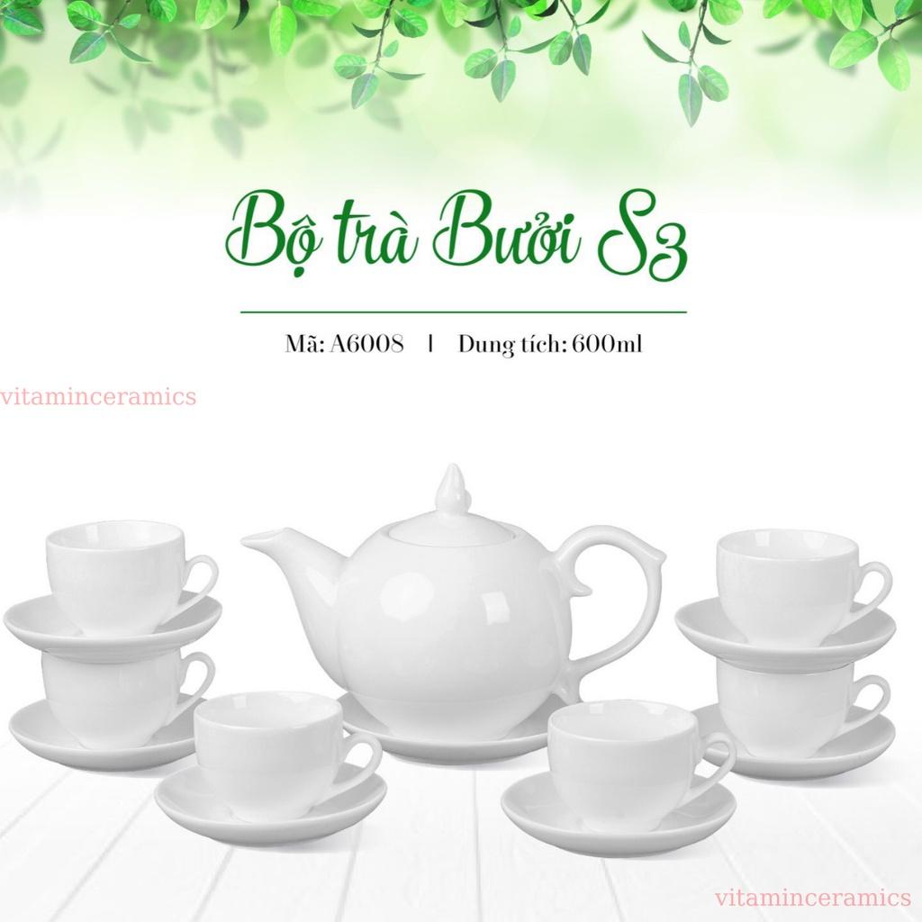 Bộ ấm chén Bưởi - Ấm Chén Bát Tràng Cao Cấp - Ấm Trà Trắng Tinh Khôi - Ấm Trà sứ Thấu Quang - Vitaminceramics