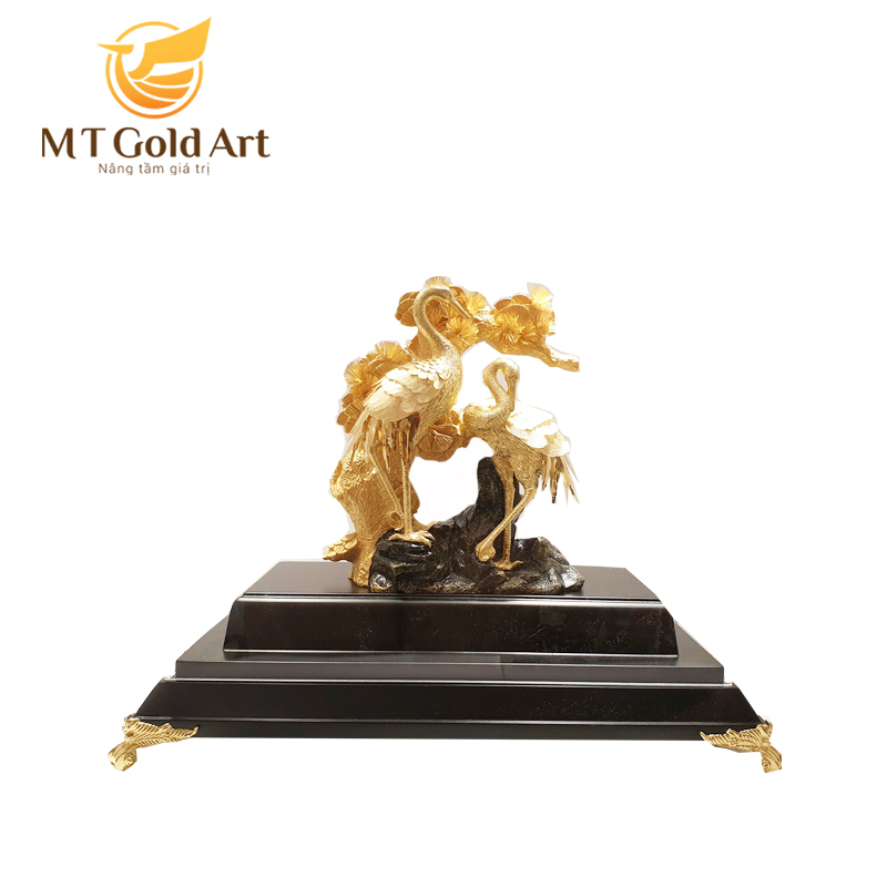 Tượng Đôi Chim Hạc Dát Vàng 24K MT Gold Art- Hàng chính hãng, trang trí nhà cửa, phòng làm việc, quà tặng sếp, đối tác, khách hàng, tân gia, khai trương