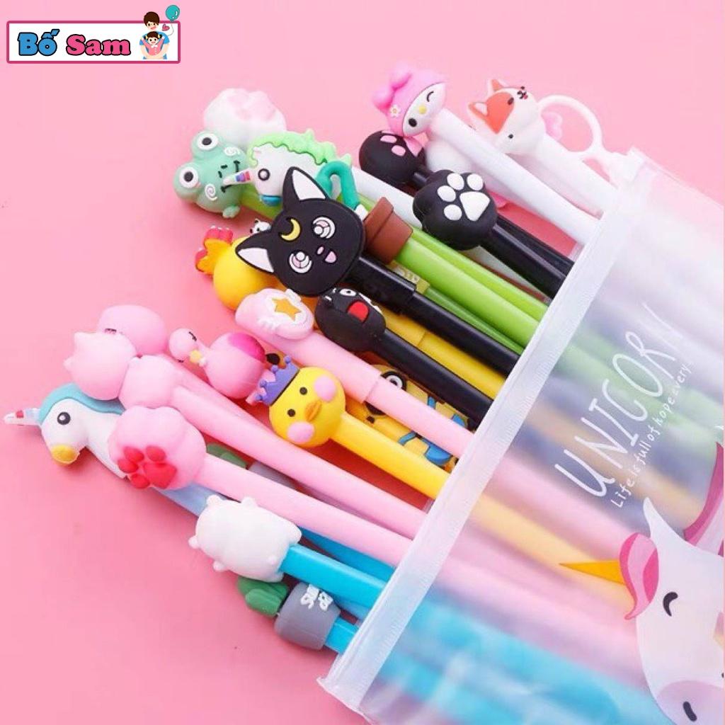 Set 20 bút bi cute mực nước nhiều màu kèm túi Zip Shop Bố Sam