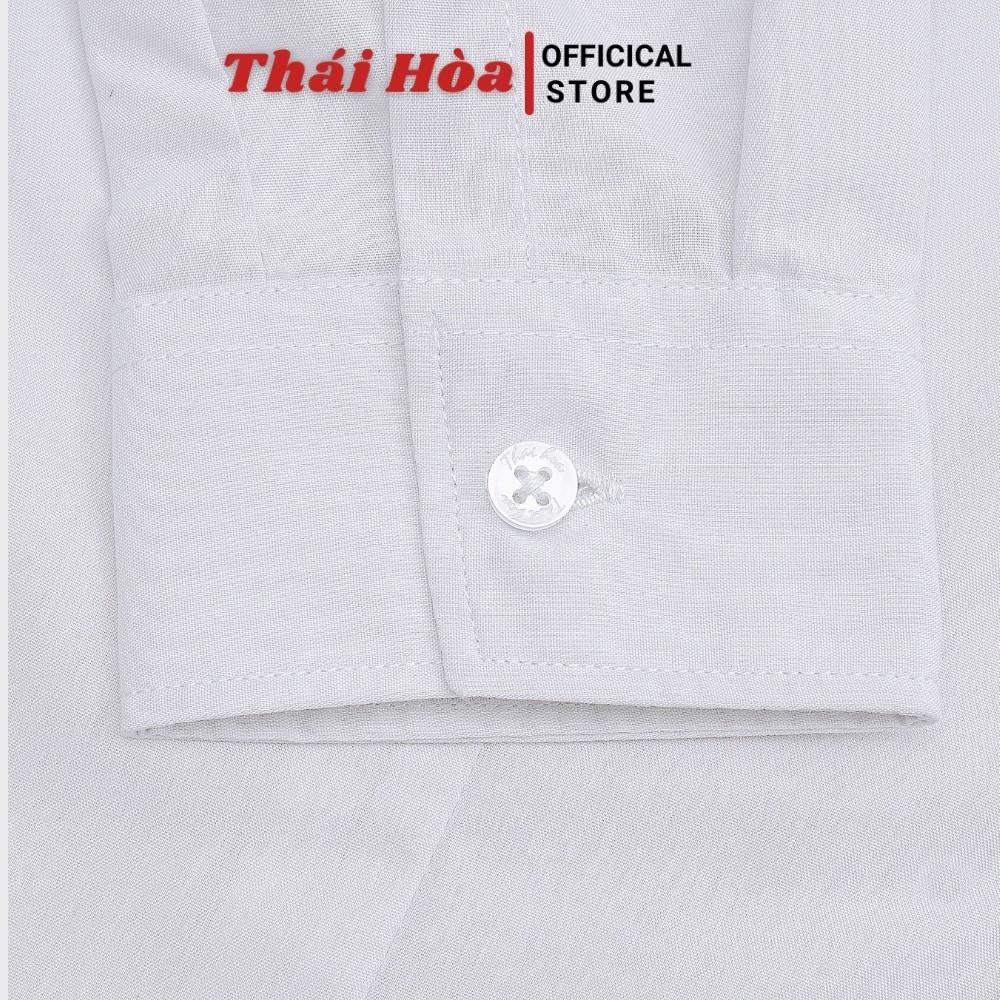 Áo sơ mi nữ công sở dài tay, màu trắng chất vải cotton Áo sơ mi nữ Thái Hòa 047-01-01