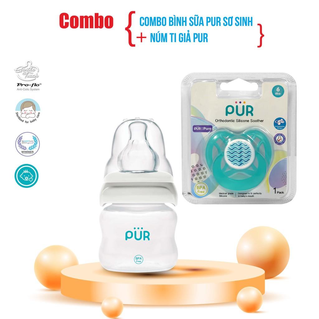 Combo Bình sữa Pur sơ sinh + Núm ti giả Pur