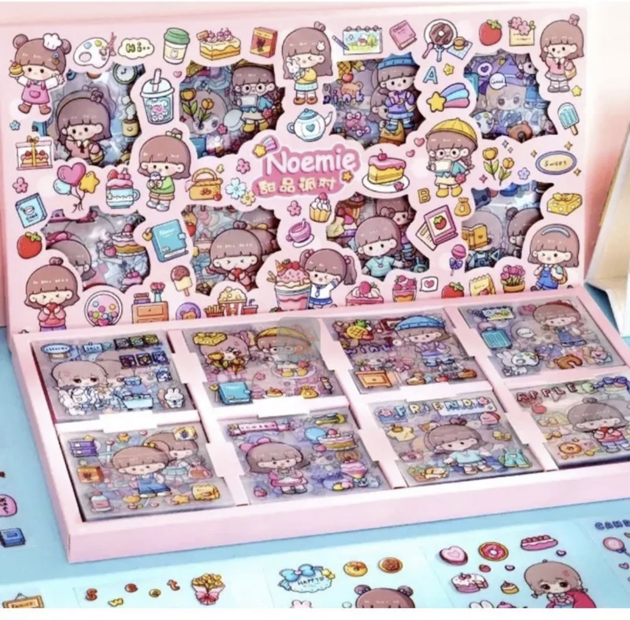 Sticker hộp 200 tấm hình dán dễ thương màu hồng Noemie