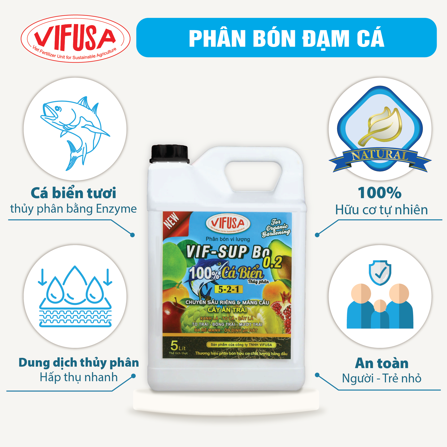 VIF-SUP Bo 0.2 - Phân bón đạm cá can 5L