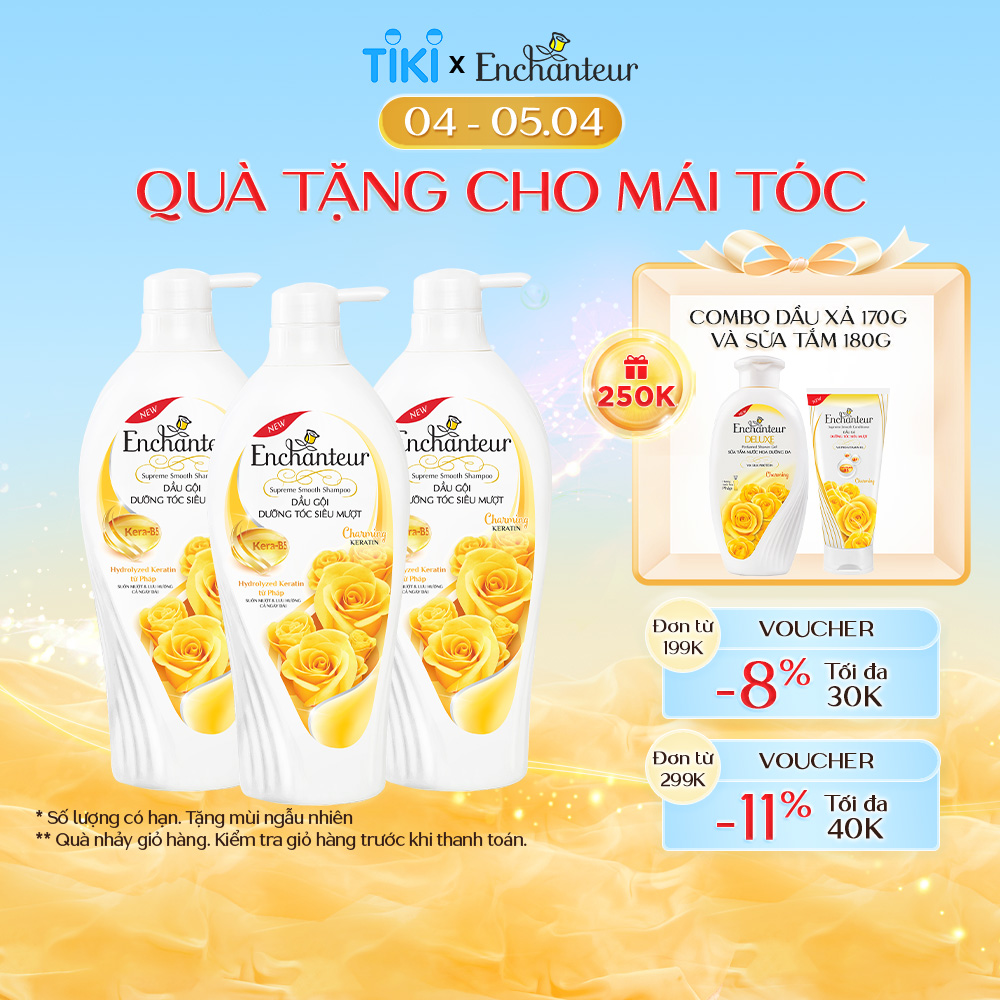 Combo 3 Dầu gội dưỡng tóc siêu mượt Enchanteur Charming Keratin 650gr/Chai