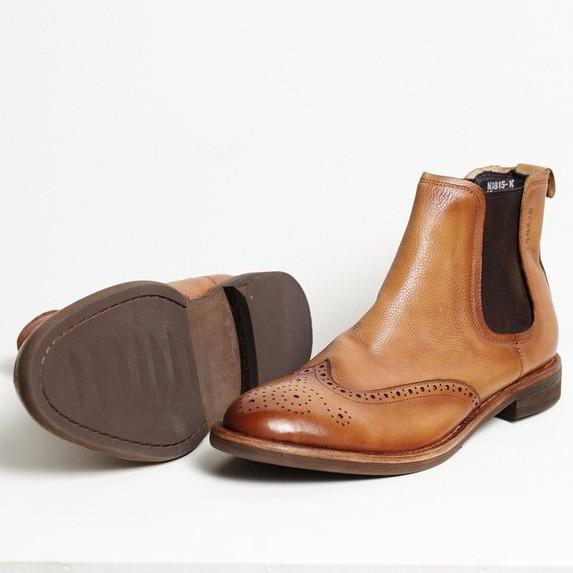 Giày boot nam cao cổ màu nâu tan CHELSEA WINGTIP, giày da thật cổ lửng TONKIN