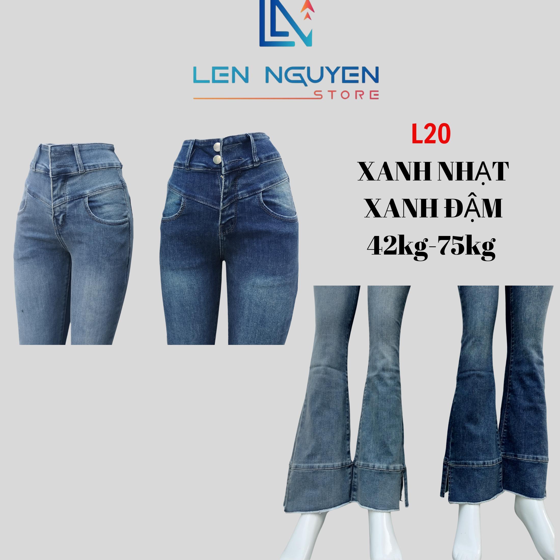 L20_ Quần Jean Nữ Loe Dài 95cm - 97cm thiết kế Thêu, QUẦN JEAN (BÒ) LOE (VẪY)  - Xanh Đậm