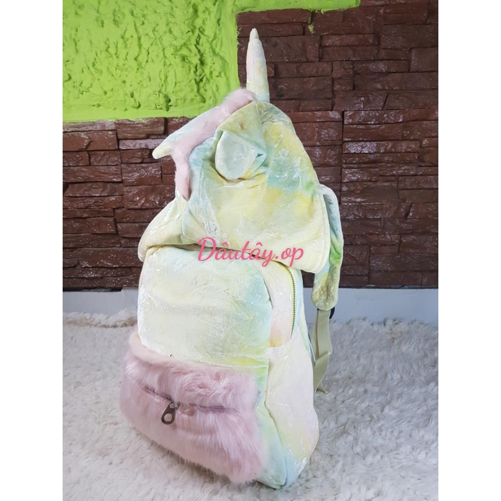 BALO VẢI MÀU CẦU VÒNG KÈM NÓN HÌNH UNICORN