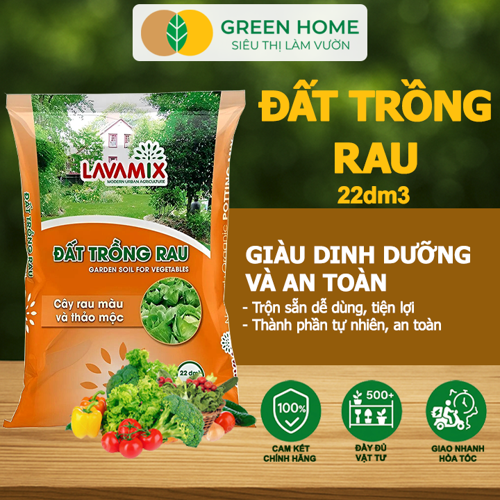 Đất Trồng Rau GreenHome, Bao 22dm3 (11kg), Hữu Cơ, Tiện Lợi, Đầy Đủ Dinh Dưỡng Cho Các Loại Rau, Củ, Quả