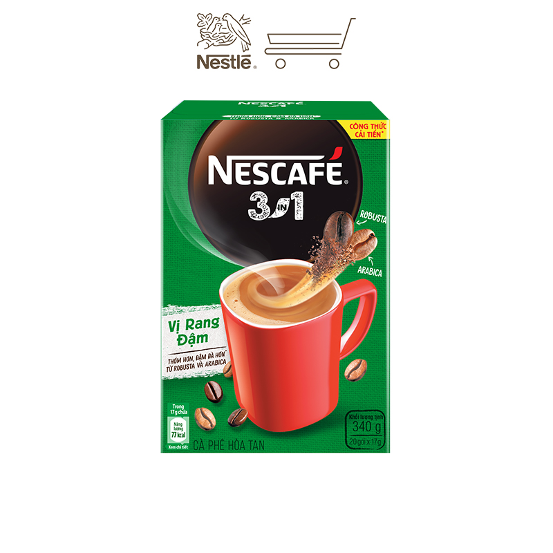 [Tặng 1 ly sứ màu pastel] Combo 2 hộp cà phê hòa tan Nescafé 3in1 vị rang đậm - công thức cải tiến (Hộp 20 gói)