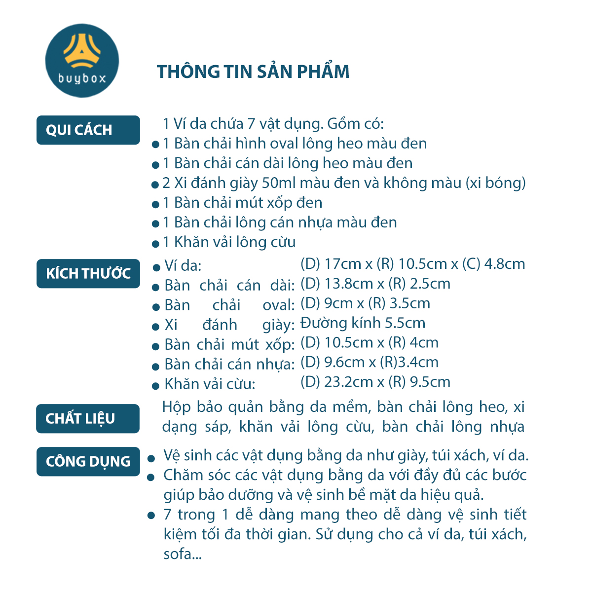 Bộ dụng cụ vệ sinh giày 7 món, thiết kế sang trọng thanh lịch, vệ sinh bụi bẩn và chăm sóc đôi giày bạn - Buybox - BBPK293