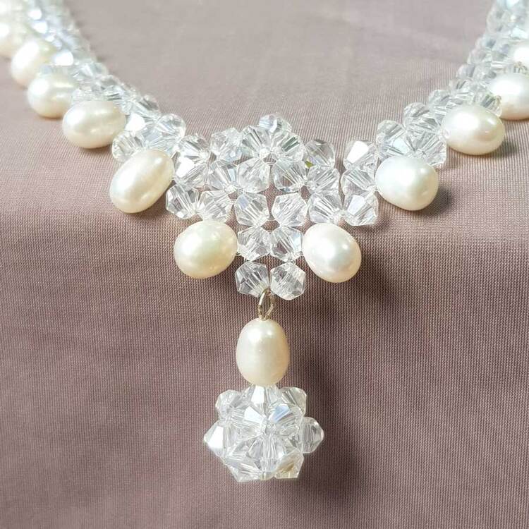 Chuỗi Vòng Cổ Ngọc Trai Tự Nhiên Cao Cấp Hạt Lệch Mix Phale - Trang Sức Cô Tấm - Crystal Pearl (6-7ly) - CTJ0110