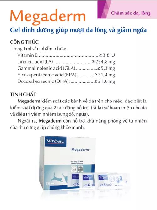 5 hộp Megaderm (28 gói/ hộp) mượt lông da, tăng cường sức khỏe chó mèo