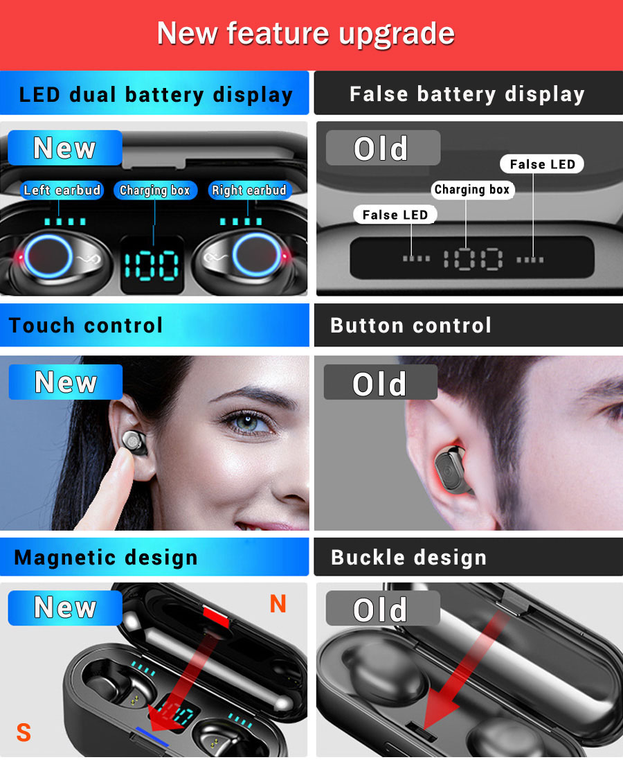 Tai nghe bluetooth cảm ứng vân tay f9 V-4 LED