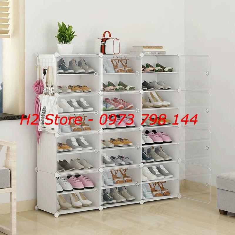 TỦ ĐỂ GIÀY LẮP GHÉP ĐA NĂNG 24 Ô CỬA TRẮNG TRONG
