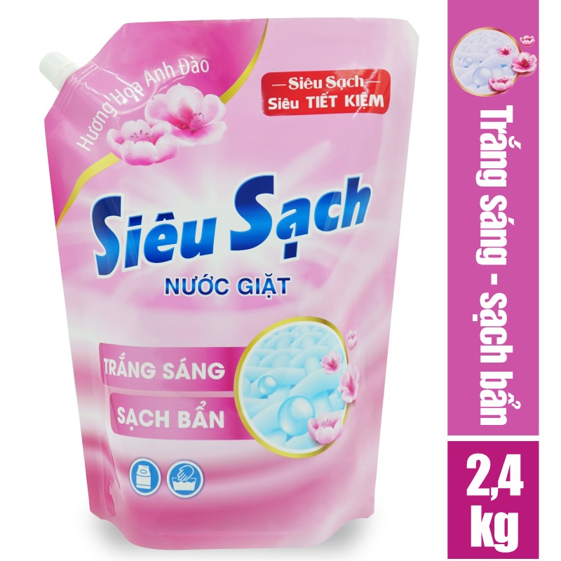 Túi Nước Giặt Lix Siêu Sạch Hương Hoa Anh Đào 2.4Kg N2502 - Tẩy Sạch Vết Bẩn Cực Mạnh