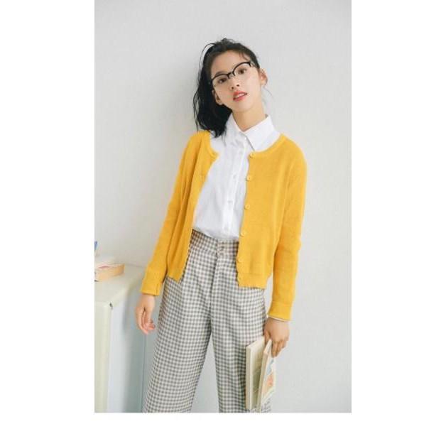 Áo len cadigan cúc cổ tròn