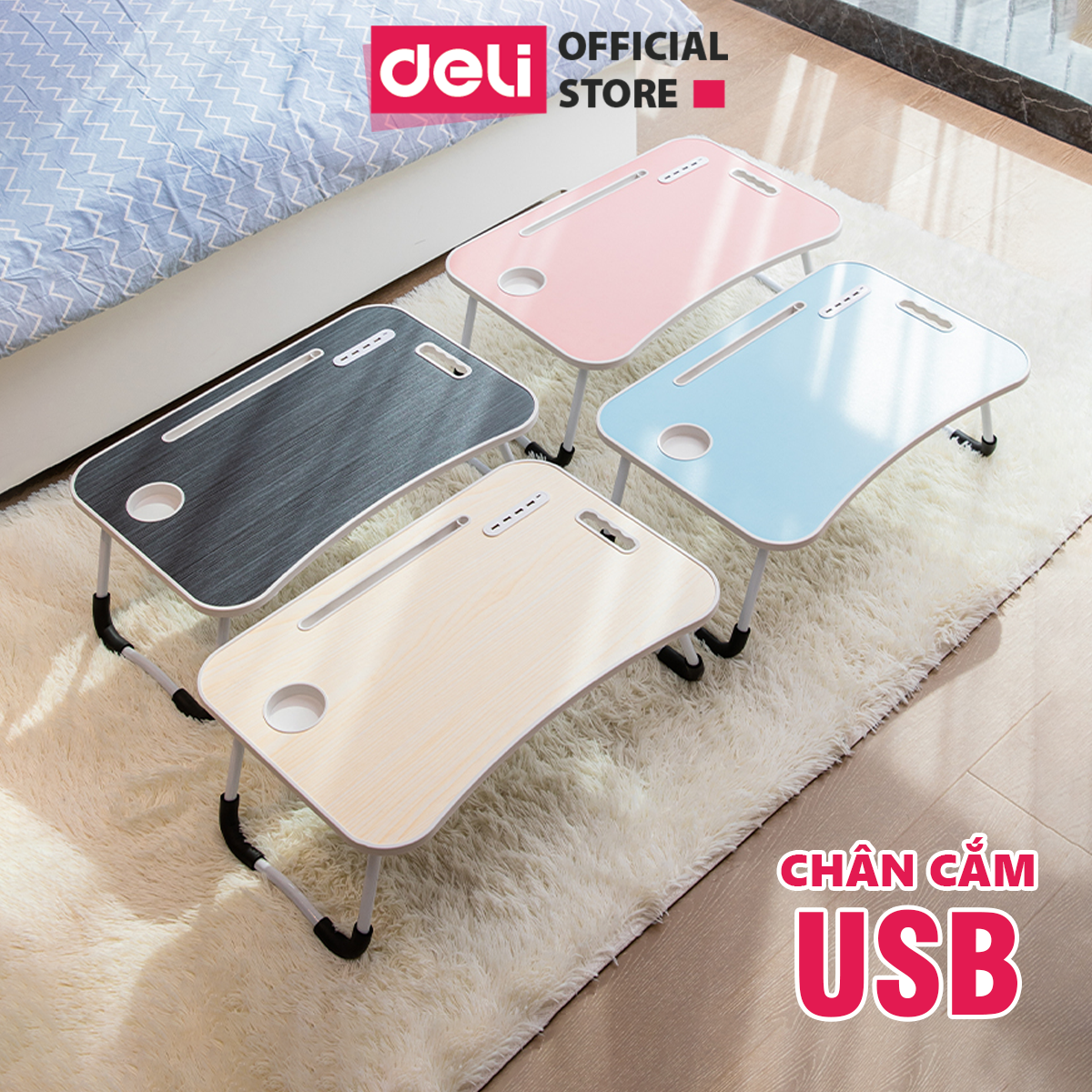 Bàn Gấp Học Sinh Thông Minh Gấp Gọn Có Khe Máy Tính Bảng Và Ổ Usb Tuỳ Loại Deli - Bàn Xếp Laptop Đa Năng Có Thể Gấp Gọn - Nhiều Màu - Có Ổ Usb - Hồng