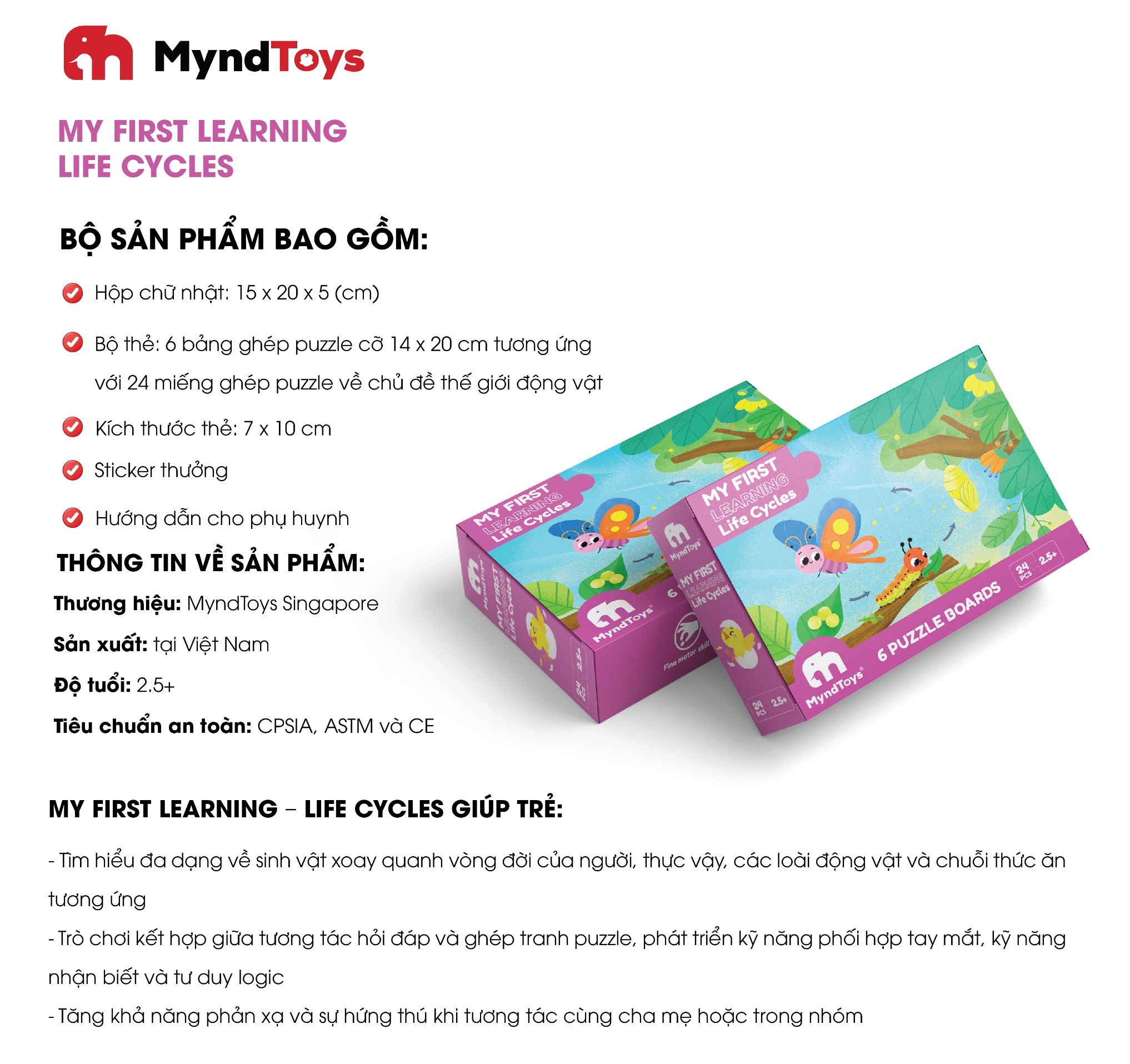 Đồ chơi Giáo dục MyndToys Xếp hình puzzle thông minh My First Learning – Life Cycles cho bé từ 2.5 tuổi