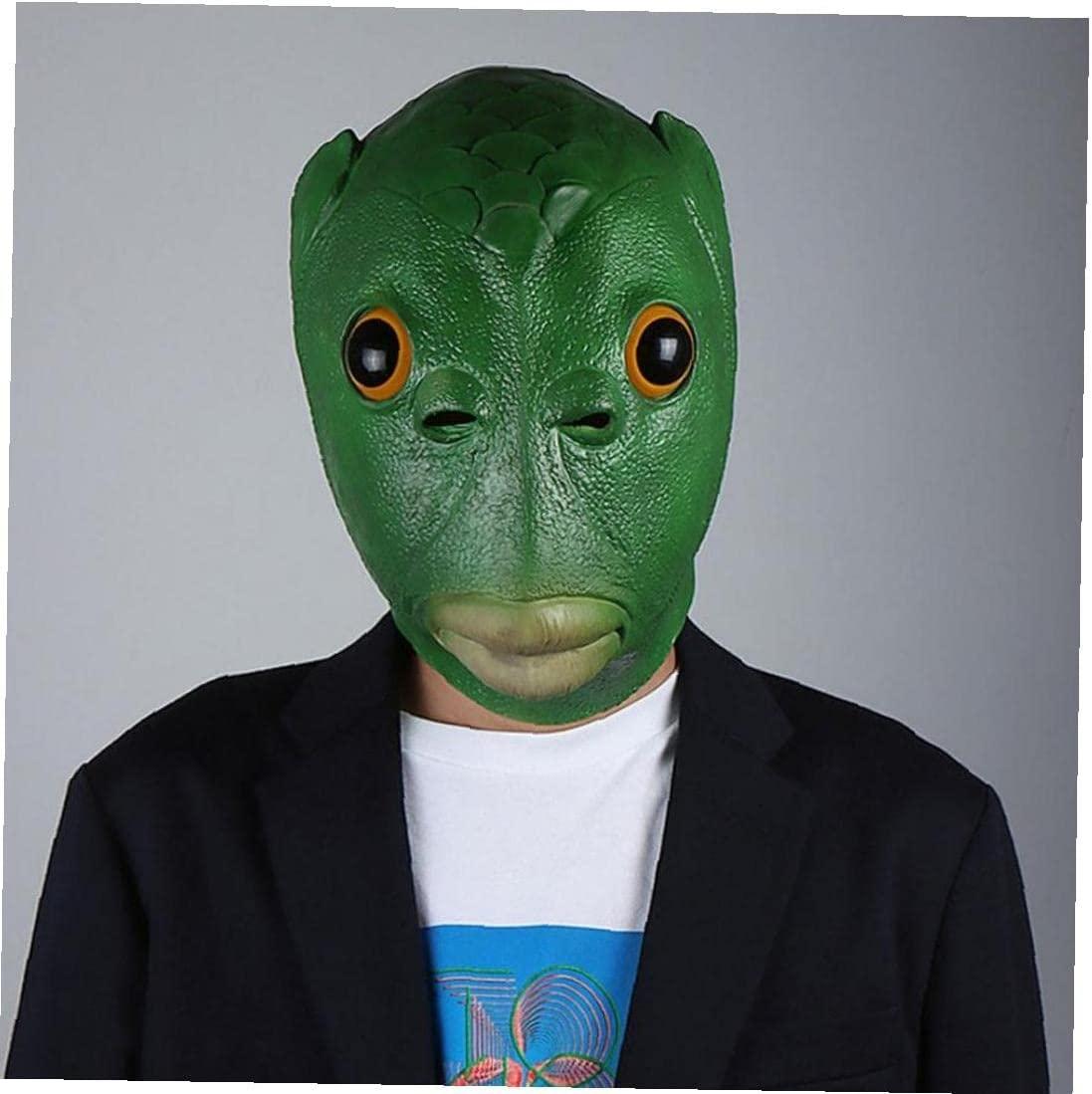Mặt nạ đầu cá màu xanh lá cây Mặt nạ cao su động vật Halloween Mũ đội đầu