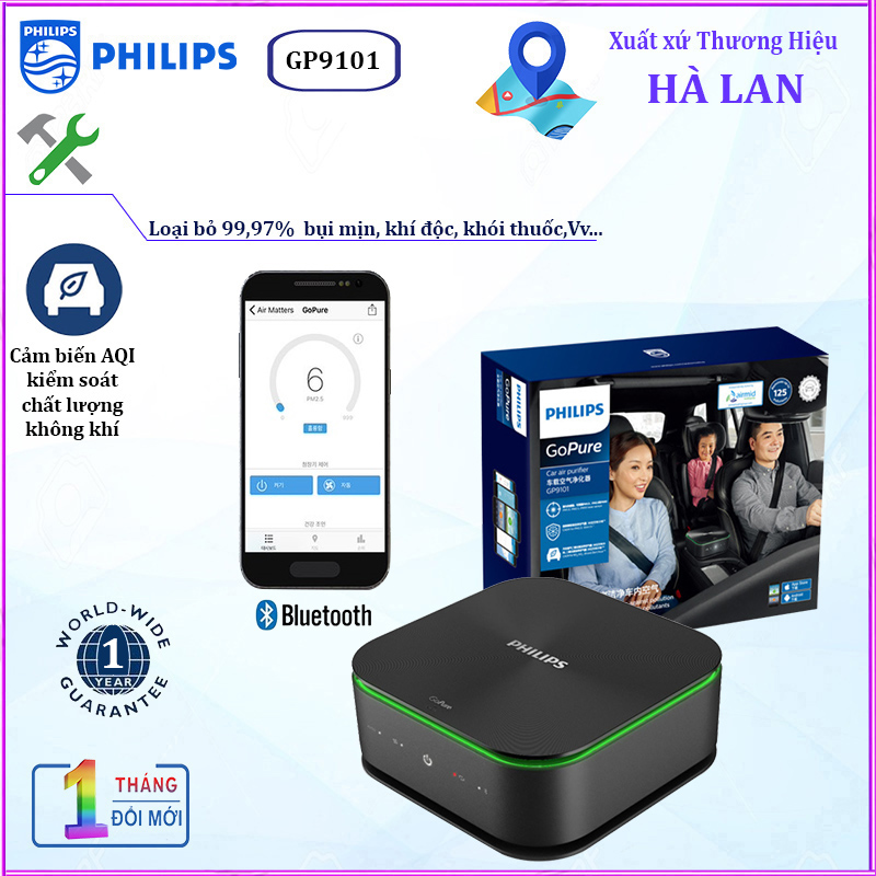 Máy lọc không khí, khử mùi trên xe ô tô, xe hơi cao cấp Philips GP9101 - Hàng chính hãng