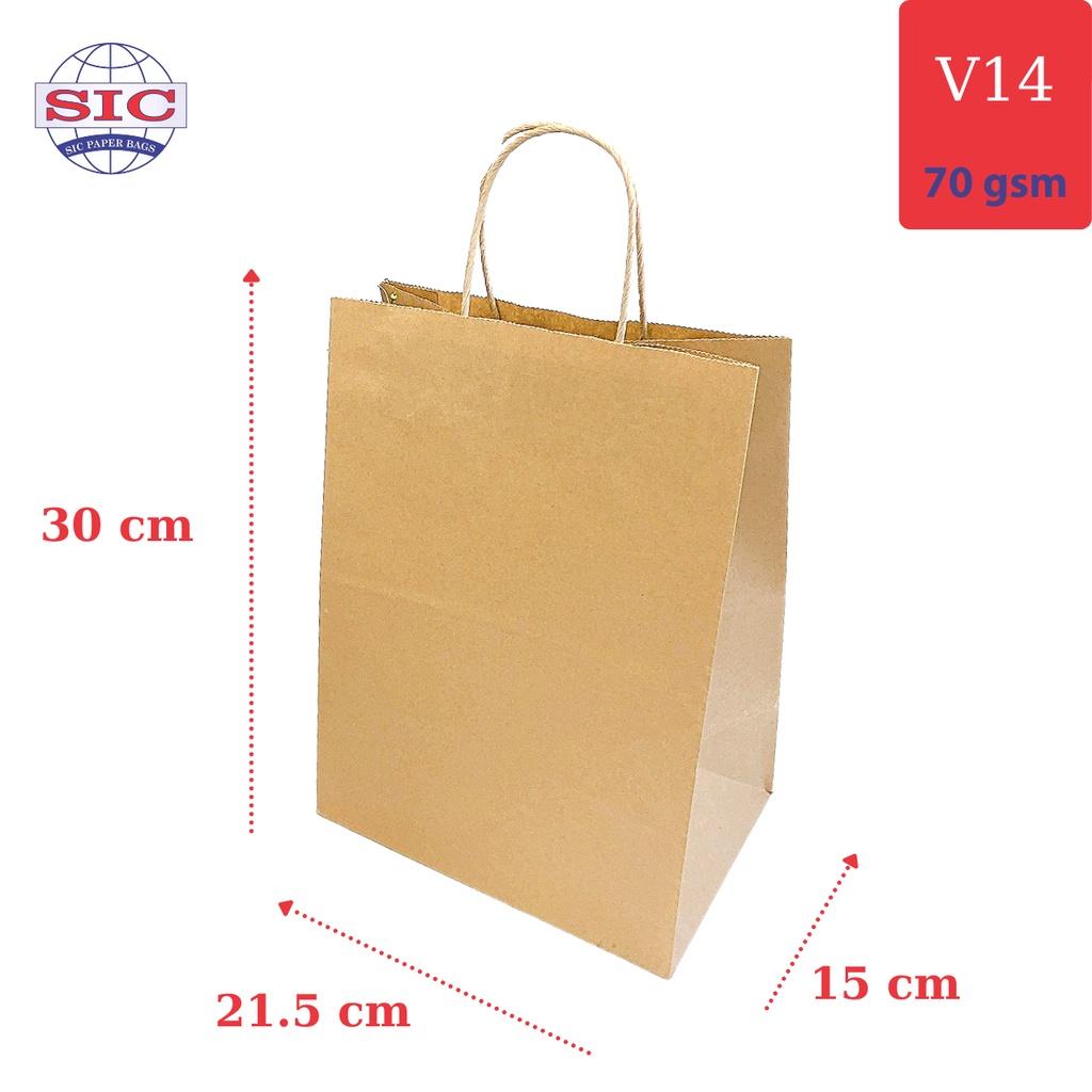 10 CHIẾC TÚI GIẤY KRAFT V14: 21.5x15x30 cm CÓ QUAI ( ẢNH THẬT)