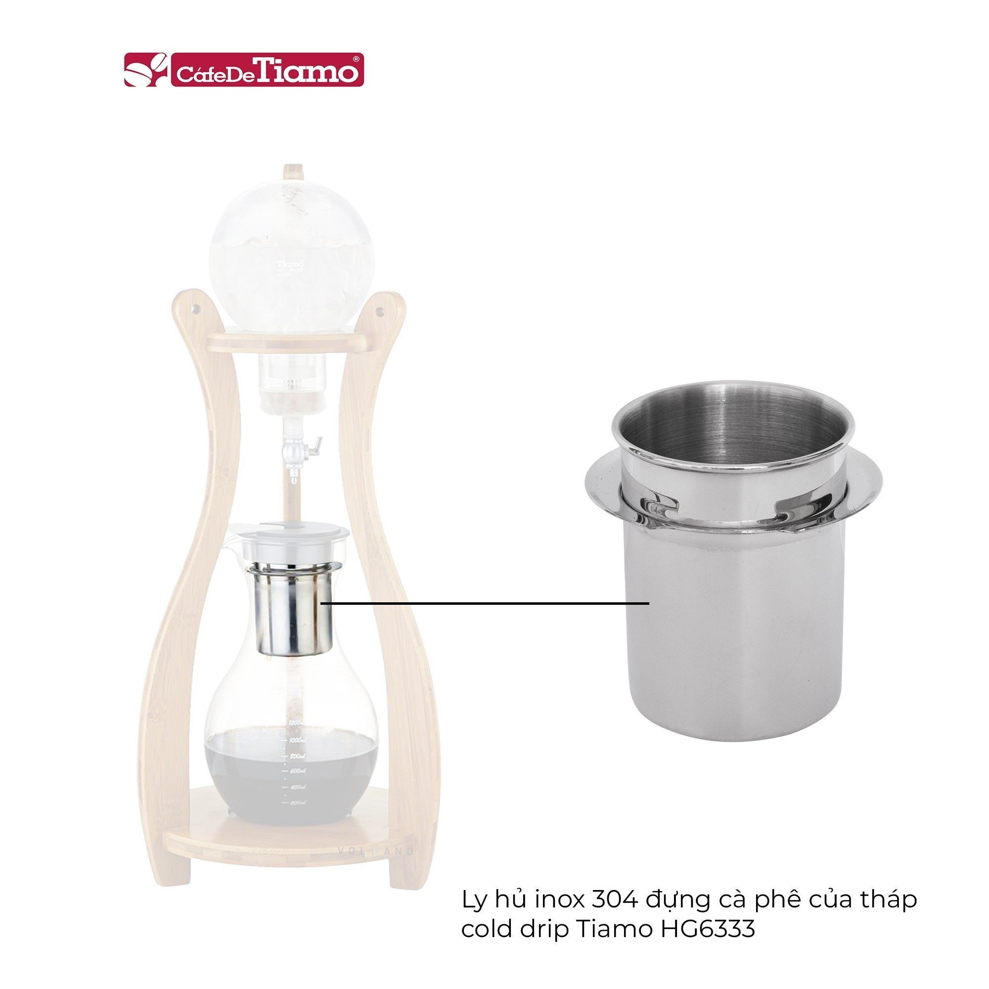 Ly hũ inox 304 đựng cà phê của tháp cold drip Tiamo HG6333