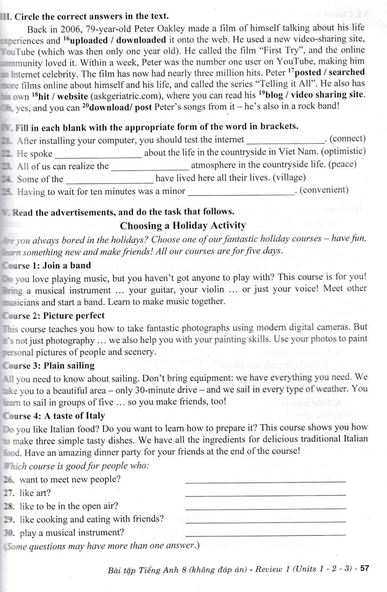 Bài Tập Tiếng Anh 8 - Không Đáp Án