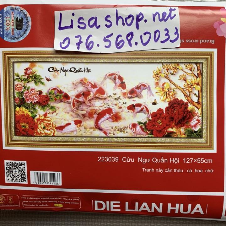 Tranh thêu chữ thập cửu ngư quần hội 223039 chưa thêu dlh