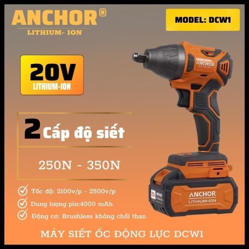 MÁY SIẾT ỐC KHÔNG CHỔI THAN PIN 20V 4000MAH 330N DCW1 ANCHOR ( 2 PIN + 1 SẠC )  - HÀNG CHÍNH HÃNG