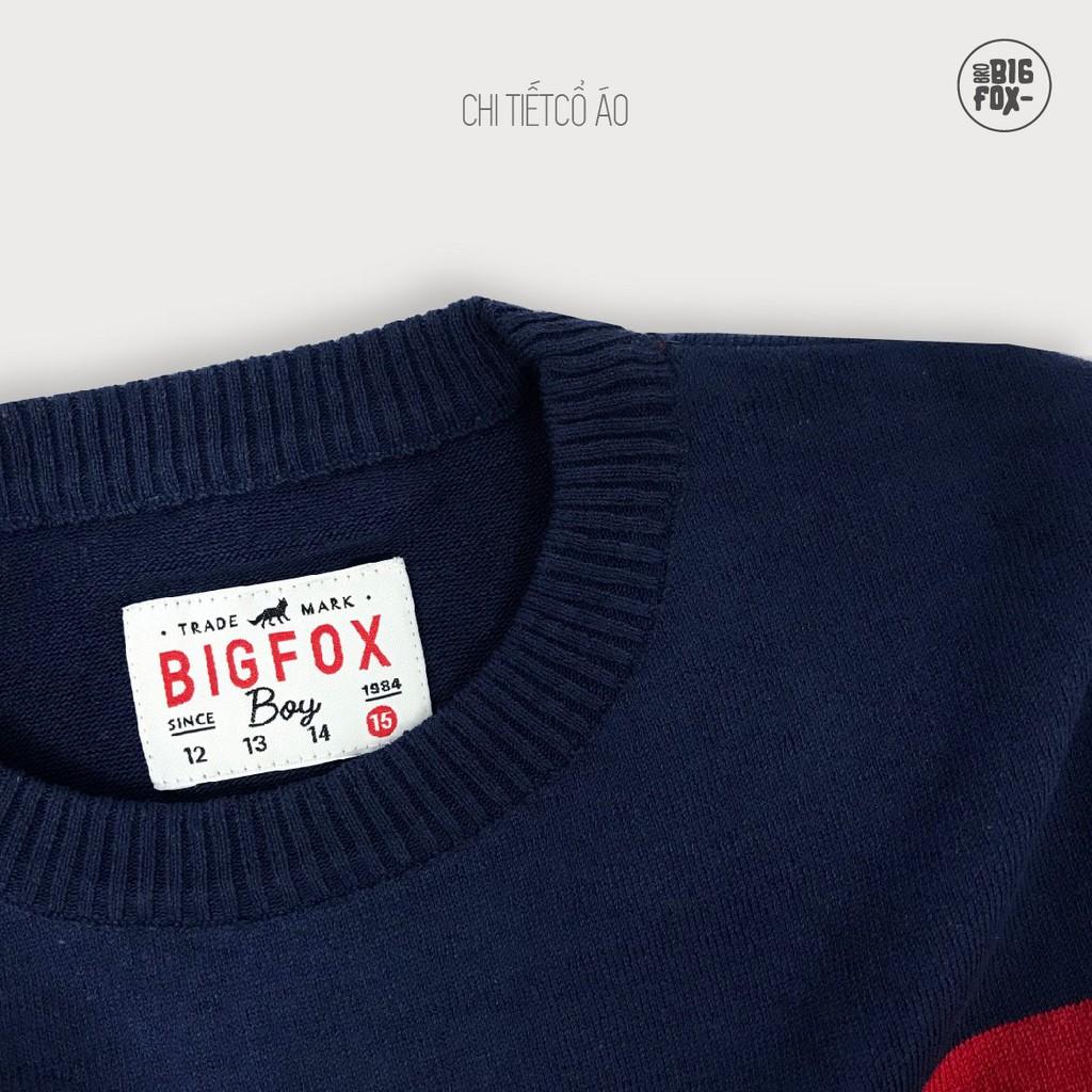 Áo Len Cotton Cho Bé Trai Bigfox Size Đại. Áo Len Cotton Cổ Tròn Phối Kẻ Trẻ Em Teen Boy