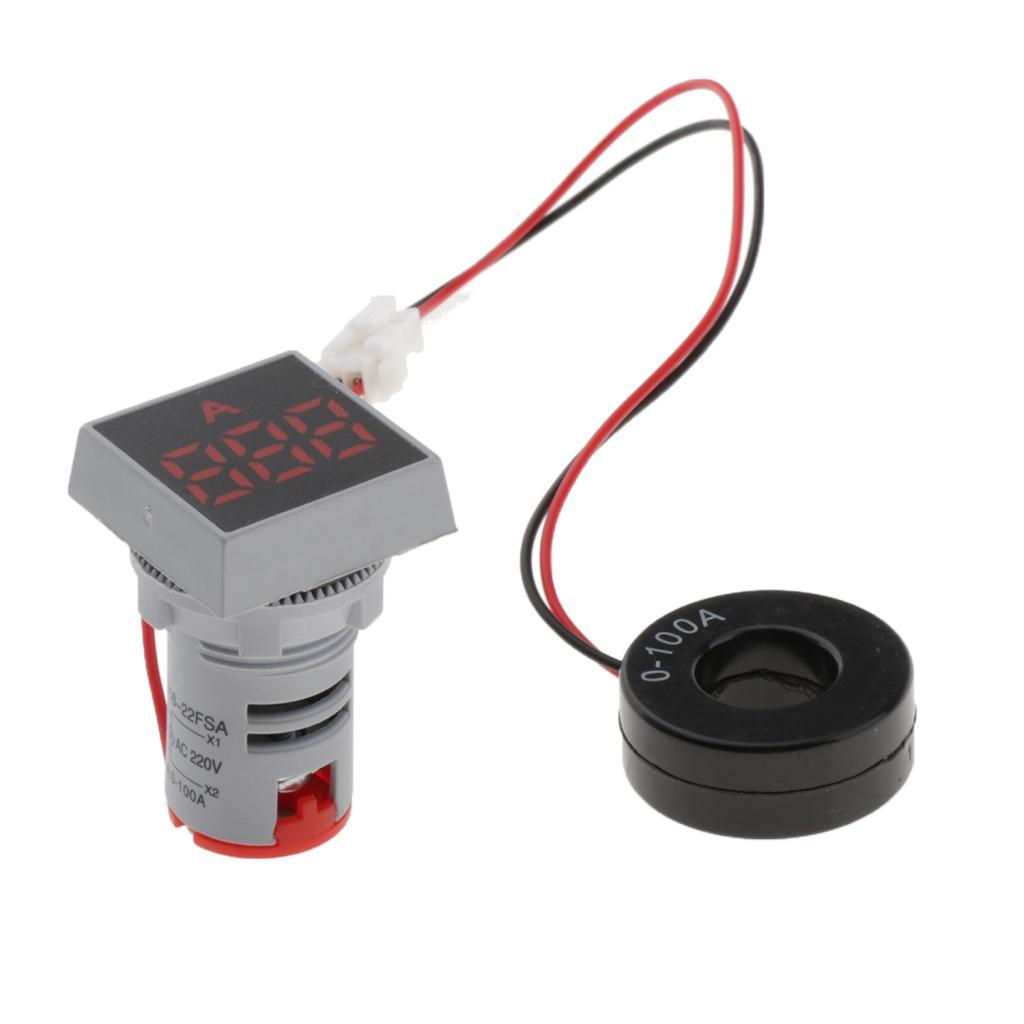22mm AC 0-100A Ammeter Current Meter LED Digital Display Mini Square