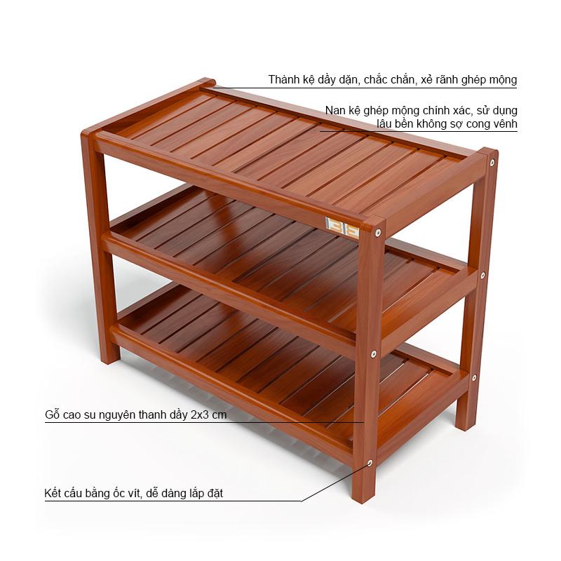 Kệ Dép 3 Tầng Gỗ Cao Su IBIE IB363 - Cánh Gián