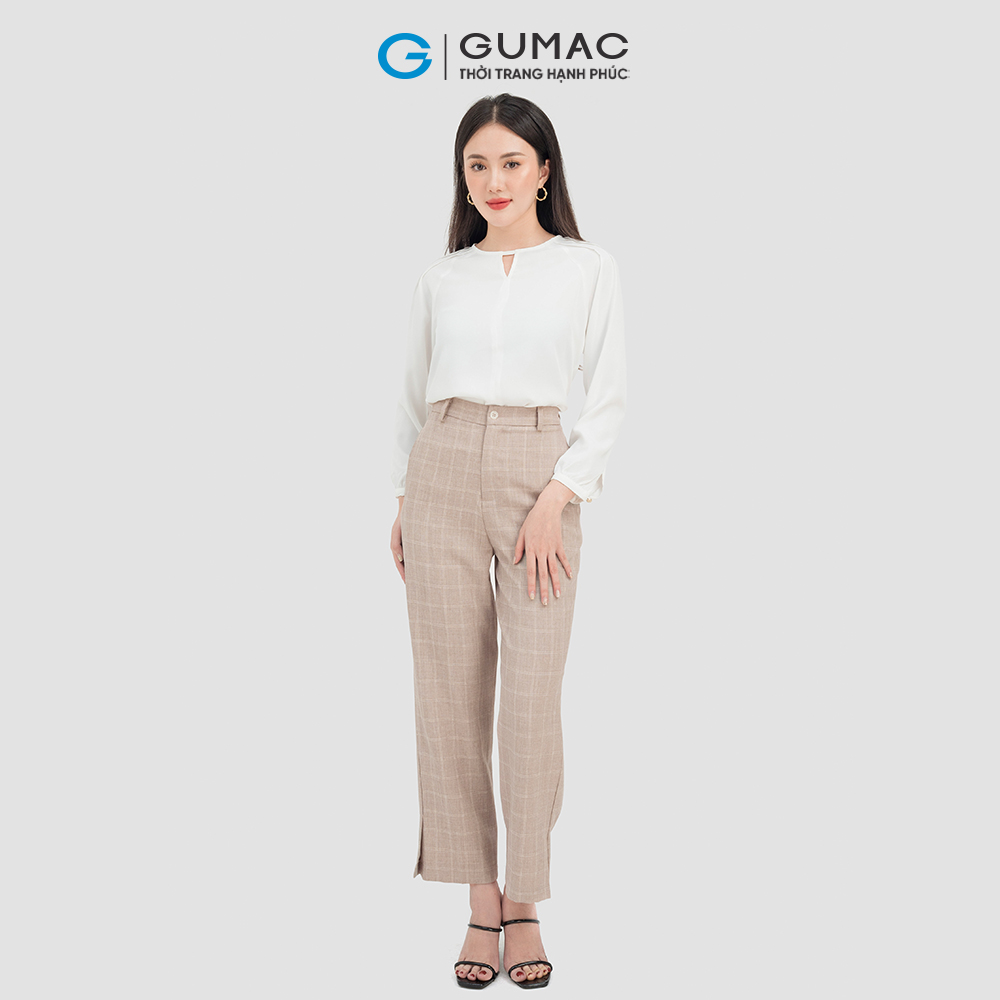 Quần tây nữ GUMAC QC07051 caro ống suông công sở